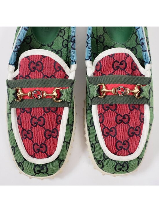 GUCCI 7 US 7.5 loafers shoes multicolor GG logo canvas rubber sole horsebit main image 10